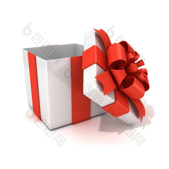 开放空白色礼物盒子红色的丝带