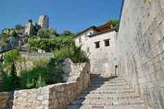 全景视图波西特利中世纪的城市波斯尼亚Hercegovina
