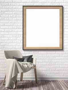 空白图片框架白色扶手椅模拟海报