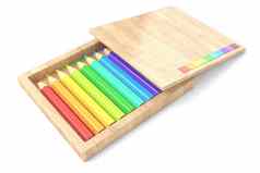 木盒子色彩斑斓的铅笔