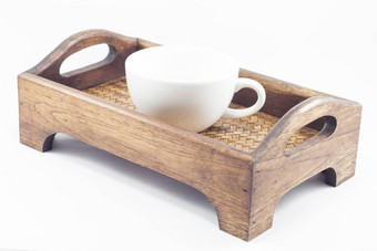 咖啡杯<strong>木托盘</strong>孤立的白色背景