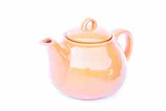 橙色陶瓷茶壶孤立的白色背景
