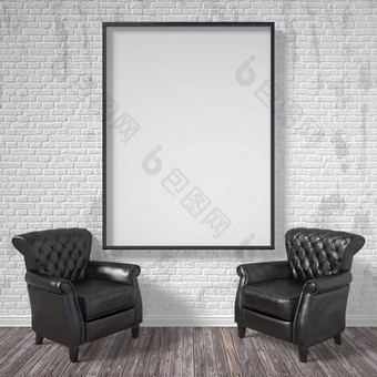 空白图片框架黑色的扶手椅模拟海报