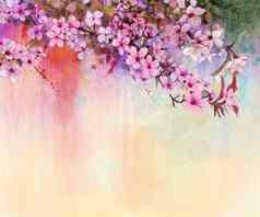 水彩绘画樱桃花朵日本樱桃粉红色的樱花花