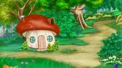 仙女演讲蘑菇房子夏天森林