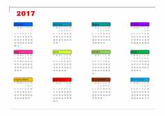简单的色彩斑斓的日历一年法国语言