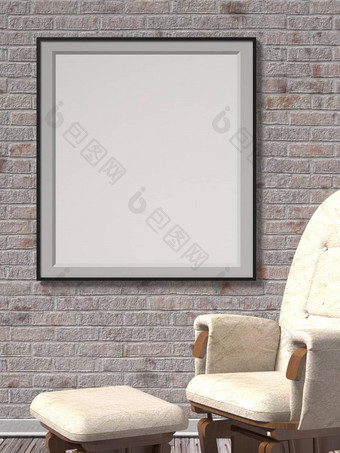 空白图片框架皮革扶手椅模拟海报