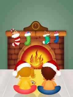 孩子们壁炉圣诞节夏娃
