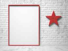 模型红色的帆布框架红色的明星装饰砖墙
