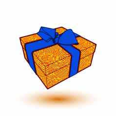 橙色礼物盒子现在蓝色的弓丝带插图