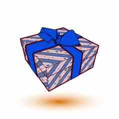 礼物盒子现在蓝色的弓丝带插图