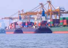 商业船加载容器航运港口图像