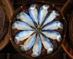 泰国海湾鲭鱼鱼煮熟的烹饪准备好了吃预售