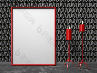 空白图片框架红色的烛台黑色的由三角形组成的