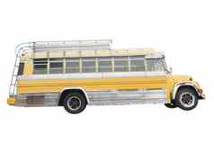 黄色的学校公共汽车孤立的白色背景古董
