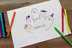 图片快乐家庭手指白色纸色彩斑斓的魔法笔木背景