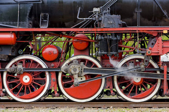 蒸汽locomotive”s细节泥炭坝城市运河荷兰