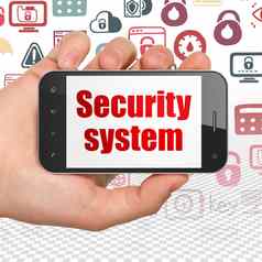 保护概念手持有智能手机安全系统显示