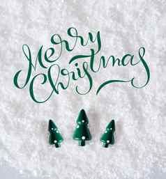 微型树雪文本快乐圣诞节刻字书法