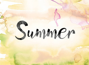 夏天色彩斑斓的水彩墨水词艺术