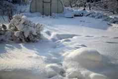 首页花园埋雪景观乌拉尔冬天