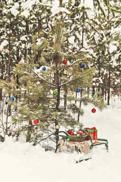 装饰圣诞节树雪森林雪橇毯子