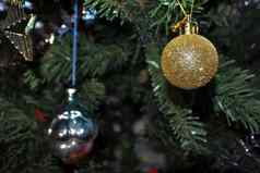 金球圣诞节玩具一年树背景