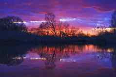 明亮的日落野生湖淡紫色音调