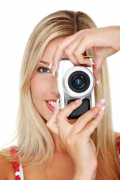 女人持有微三分之二照片相机