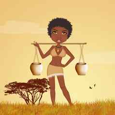非洲女人携带水