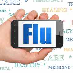 医疗保健概念手持有智能手机流感显示