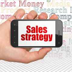市场营销概念手持有智能手机销售策略显示