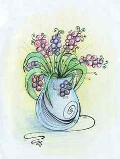 生活花瓶花画铅笔