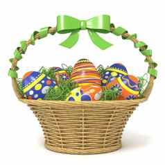 复活节篮子完整的装饰鸡蛋绿色丝带弓