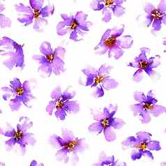 无缝的模式紫罗兰色的花水彩手画插图
