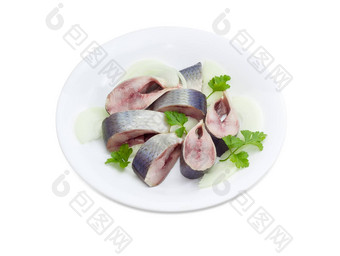 切片腌大西洋鲱鱼白色菜