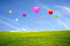 草地色彩斑斓的气球