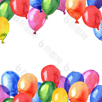 水彩手画多色气球孤立的白色背景