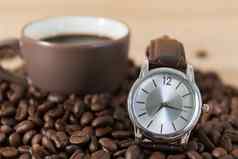 咖啡时间概念咖啡豆子咖啡杯