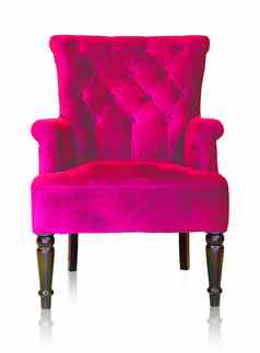 粉红色的古董扶手椅孤立的白色剪裁路径