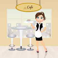 女孩服务一家咖啡店