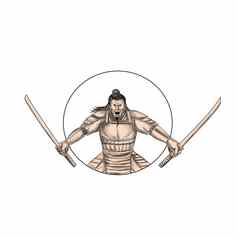 武士战士挥舞着剑纹身