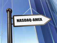 股票市场索引概念标志纳斯达克-美国证券交易所建筑背景