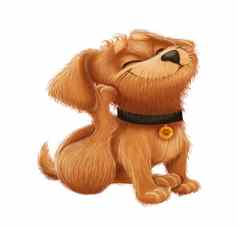 可爱的毛茸茸的小狗卡通动物字符吉祥物坐着抓