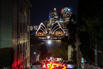 长曝光晚上拍摄城市中心悉尼<strong>斯</strong>凯林