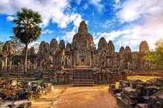 古老的石头脸日落巴戎寺庙吴哥什么暹罗收获柬埔寨