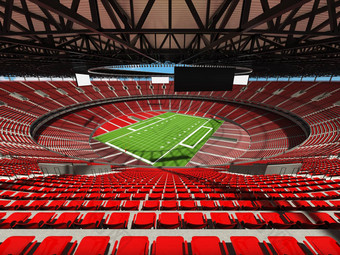 大美丽的现代美国足球体育场红色的座位贵宾盒子