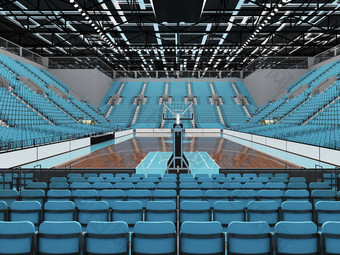 美丽的现代体育竞技场篮球天空蓝色的座位贵宾盒子