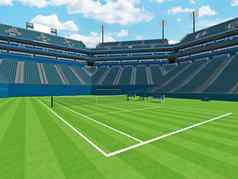 美丽的大现代网球草法院体育场蓝色的绿色座位15千球迷