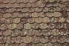饱经风霜的灰色的棕色（的）陶瓷屋顶瓷砖